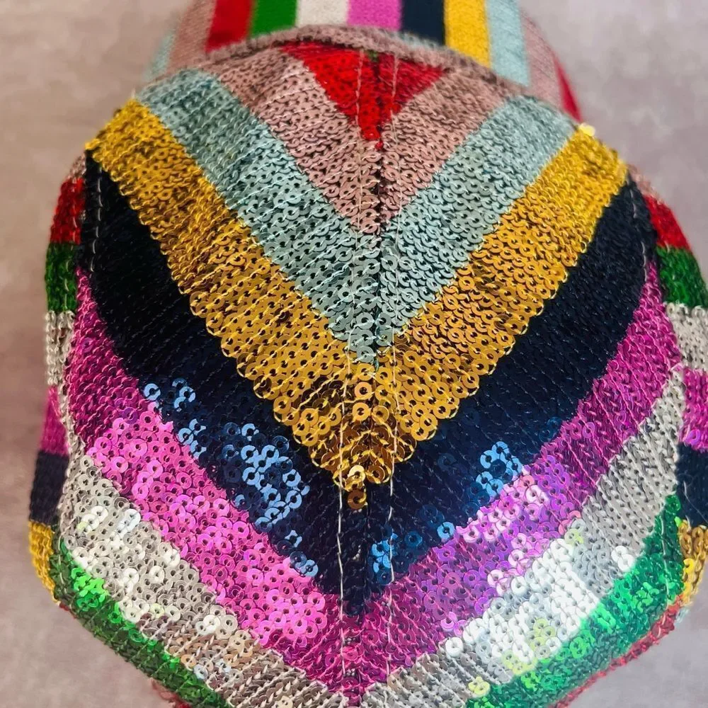 Maison Michel Paris Stripe Rainbow Colorful Nell Sequin Hat Baseball Cap M